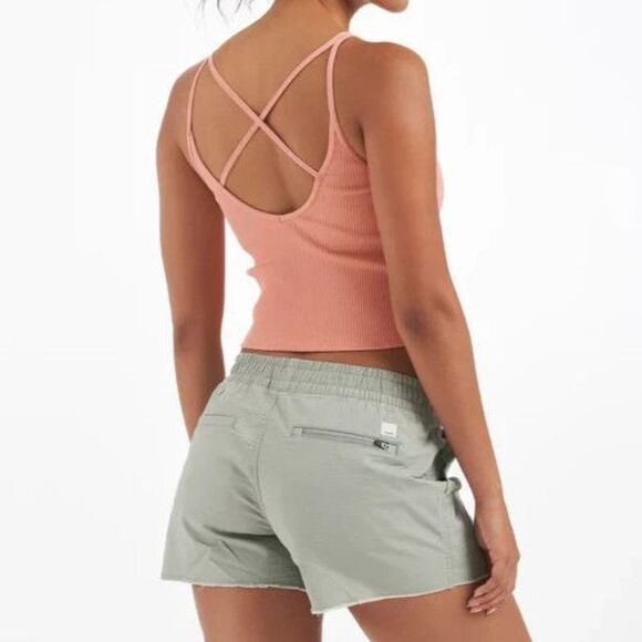 Vuori VW189 Women's Sz L Light Cinnamon/Light Coral Rib Crop Tank Top - Picture 13 of 13